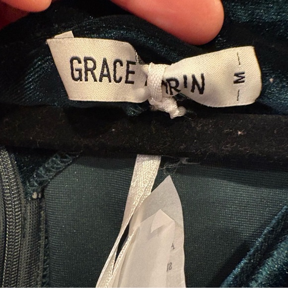 Grace Karin $45 NWT Green Velvet Off-Shoulder A line Dress Sweetheart neckline M - Picture 6 of 12